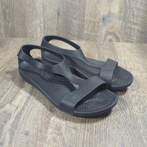 Crocs Serena Black Slingback Open Toe T Strap Sandals Women's Size 5